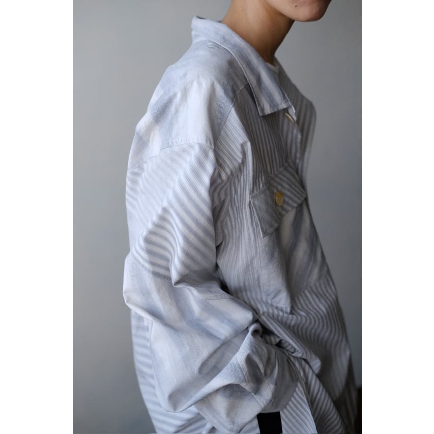 ANSNAM / 牛飼いプルオーバーシャツ(CottonSilk/Pale Grey Stri