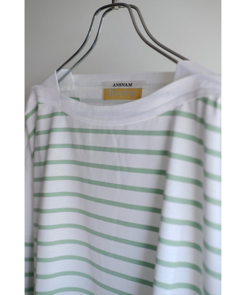 ANSNAM / Border 9/10 Sleeve Tee(White×Green) |