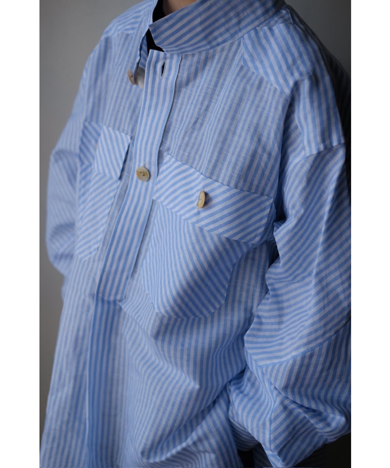 ANSNAM / 牛飼いプルオーバーシャツ Blue Stripe ANSNAM / 牛飼いプルオーバーシャツ(LinenCotton<CARLO RIVA>/B