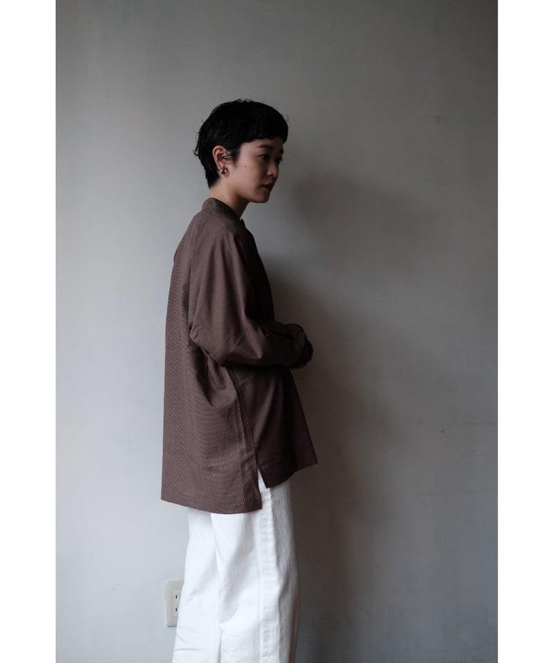 un/unbient / Stand Collar Shirt(Brick/Black) |