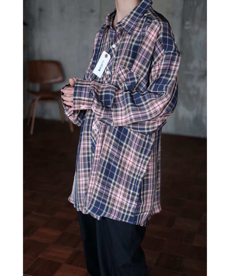 I am dork / Work Shirt(Viscose/Navy×Red Check)