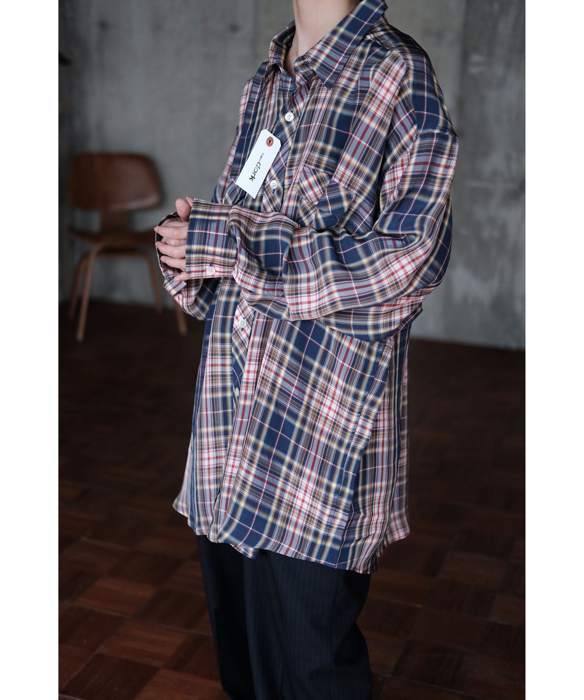 I am dork / Work Shirt(Viscose/Navy×Red Check)
