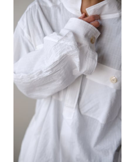 ANSNAM / 牛飼いプルオーバーシャツ(Cotton/White Stripe)