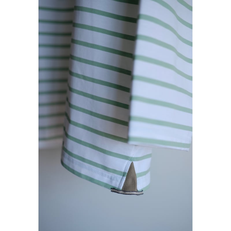 ANSNAM / Border 9/10 Sleeve Tee(White×Green) |