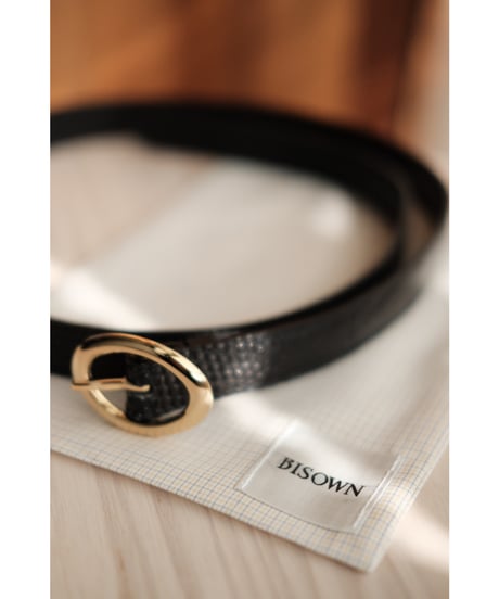 BISOWN / LIZARD OVAL BELT(Black)