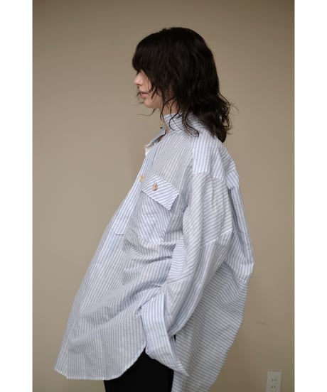 ANSNAM / 牛飼いプルオーバーシャツ(LinenCotton<CARLO RIVA>/Blue Stripe)