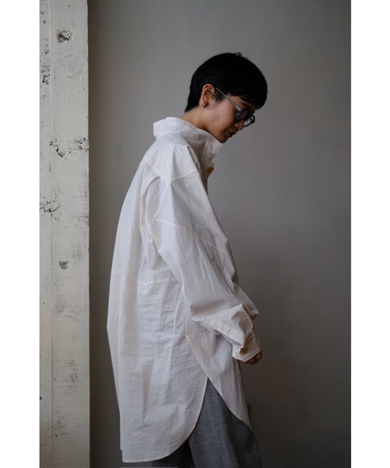 ANSNAM / 牛飼いプルオーバーシャツ(Cotton/Beige×White Stripe