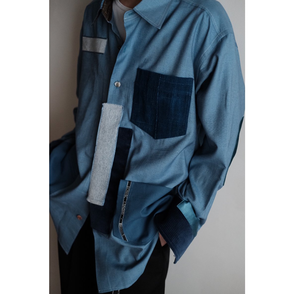 ANSNAM / Patched Shirt(Indian Silk/Blue) | PARK