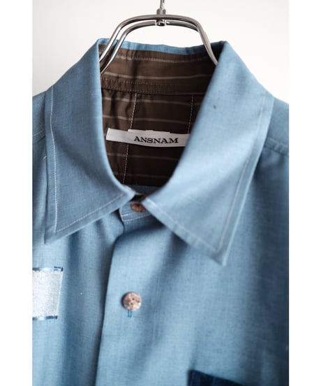 ANSNAM / Patched Shirt(Indian Silk/Blue)