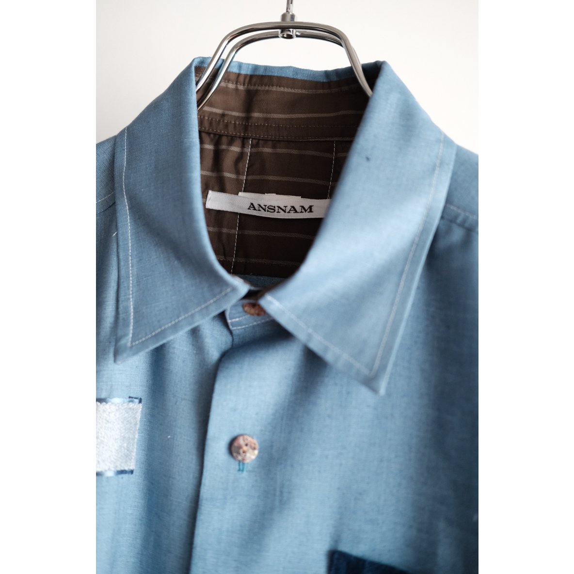 ANSNAM / Patched Shirt(Indian Silk/Blue) | PARK