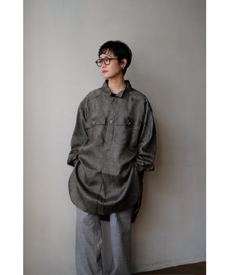ANSNAM  牛飼シャツ　vintage linen ANSNAM / 牛飼いプルオーバーシャツ(Vintage Linen/Dark Grey)