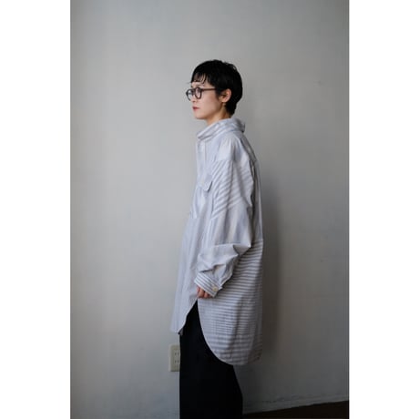 ANSNAM / 牛飼いプルオーバーシャツ(CottonSilk/Pale Grey Stripe)
