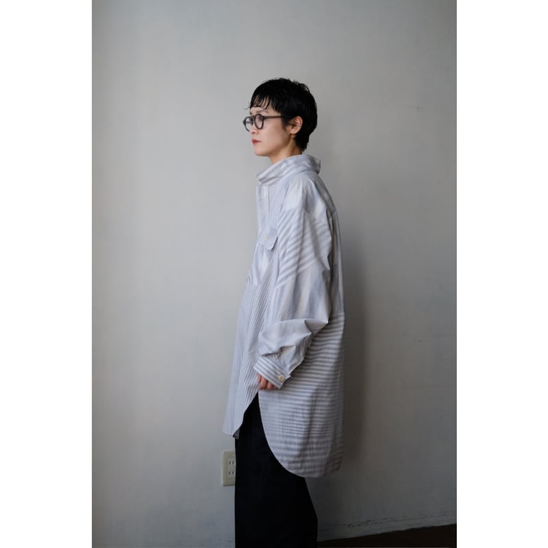 ANSNAM / 牛飼いプルオーバーシャツ(CottonSilk/Pale Grey Stri
