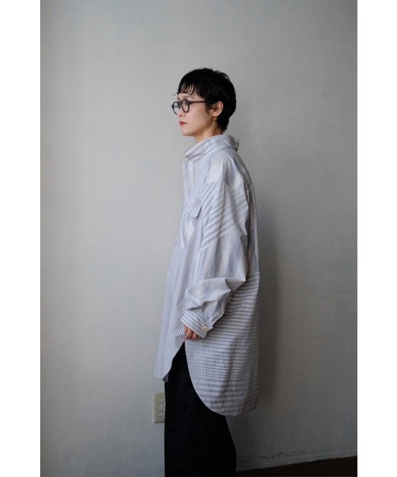 ANSNAM / 牛飼いプルオーバーシャツ(CottonSilk/Pale Grey Stri