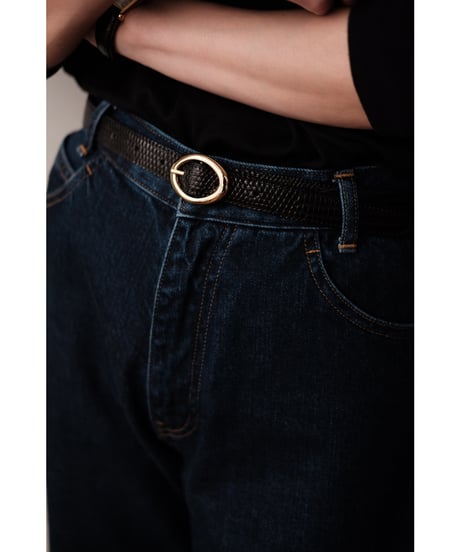 BISOWN / LIZARD OVAL BELT(Black)
