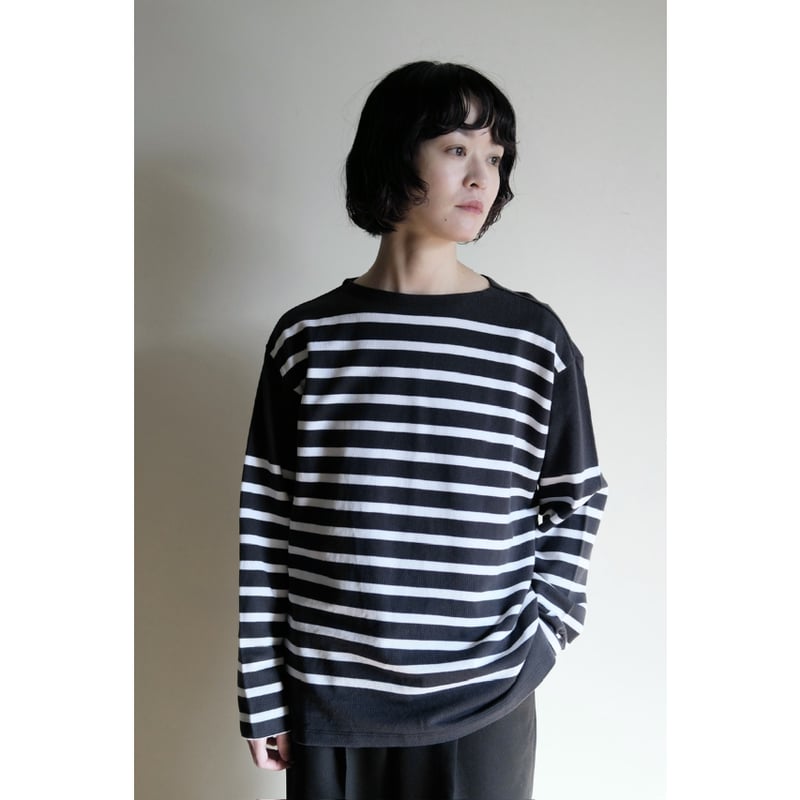 LIFiLL / Cottony Basque BD Shirt(Navy×White) |