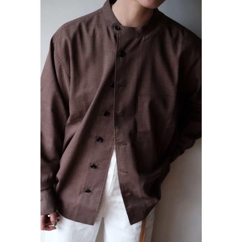 unbient アンビエント　バンドカラーシャツ un/unbient / Stand Collar Shirt(Brick/Black) |