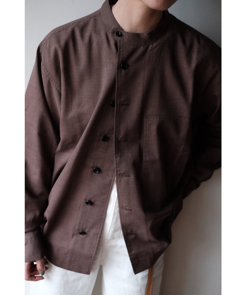 un/unbient アン 25SS 日本製 Stand Collar Shirt ウールトロピカル スタンドカラーシャツ UNSH41 2 Pale Brown Check アンビエント 長袖 チェック トップス【新古品】【中古】【un/unbient】 un/unbient / Stand Collar Shirt(Brick/Black) |