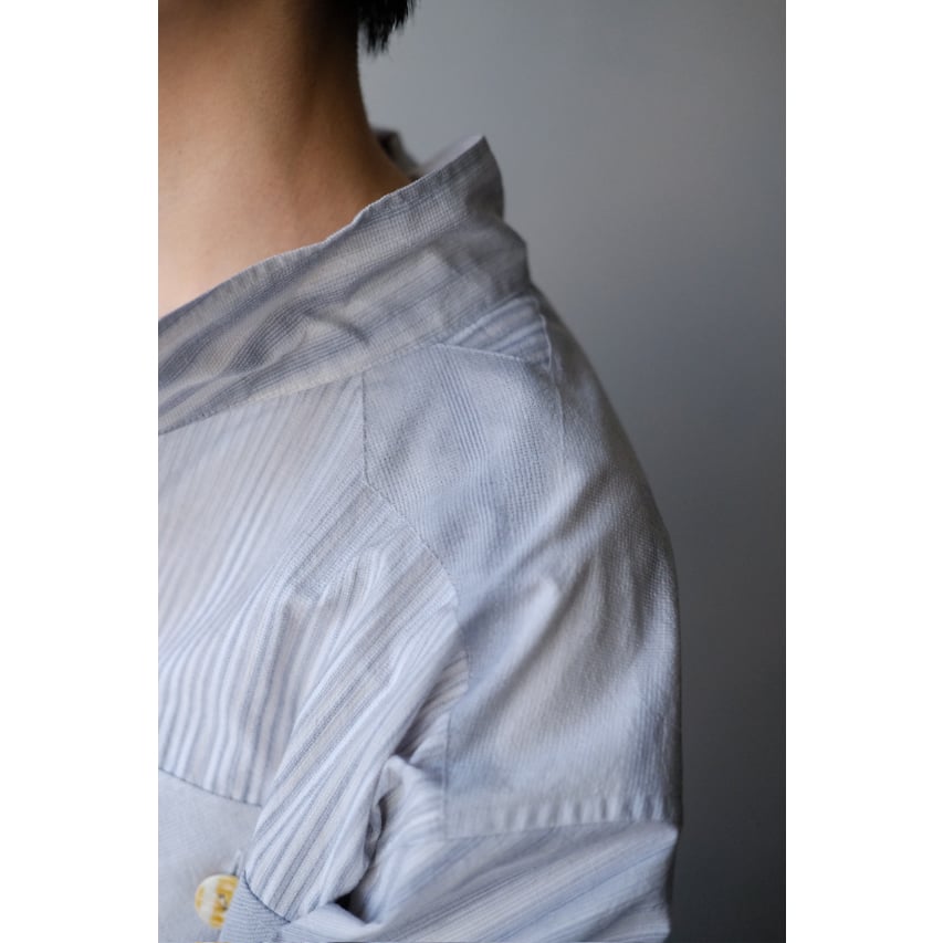 ANSNAM / 牛飼いプルオーバーシャツ(CottonSilk/Pale Grey Stri