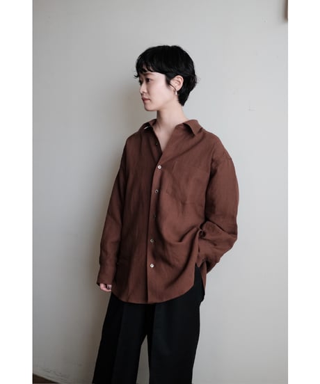 ANSNAM / プレーンシャツ(Linen/Brown)