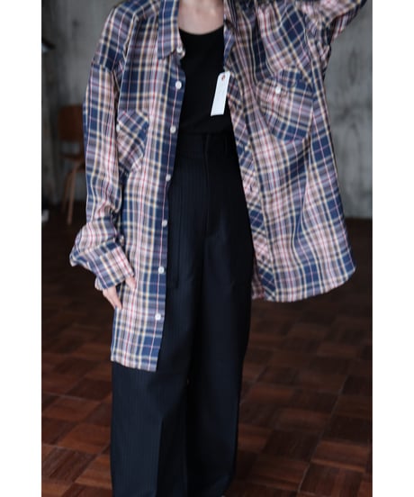 I am dork / Work Shirt(Viscose/Navy×Red Check)