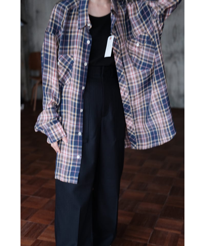I am dork / Work Shirt(Viscose/Navy×Red Check)
