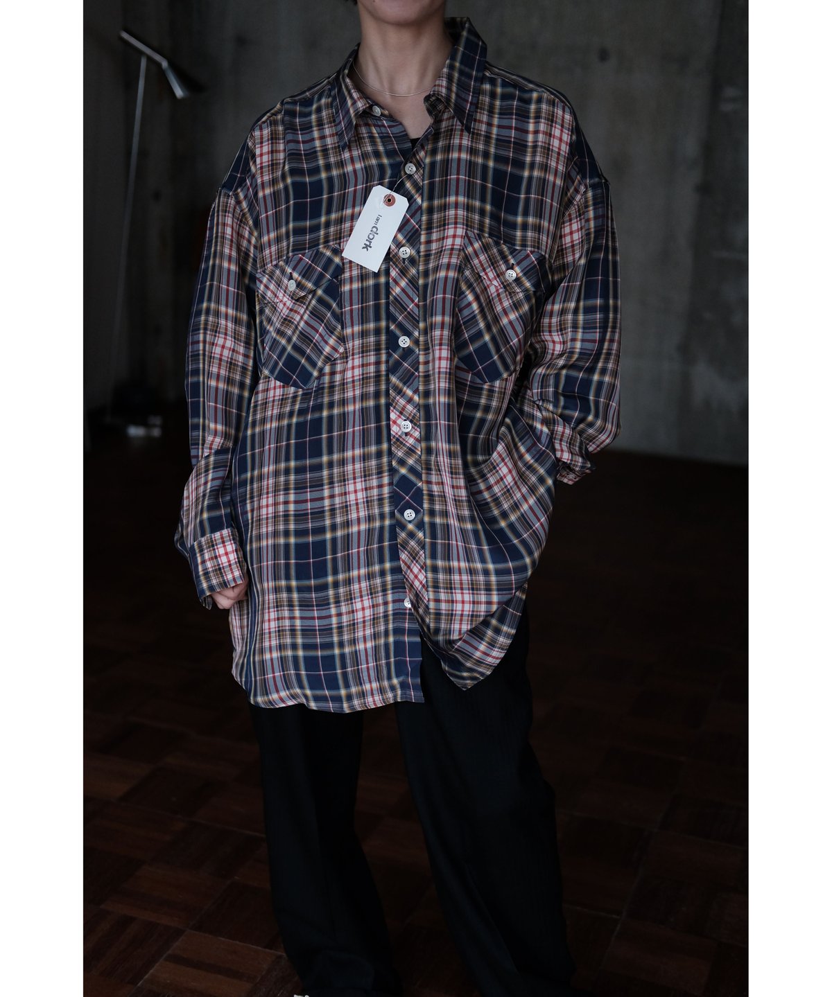 I am dork / Work Shirt(Viscose/Navy×Red Check)