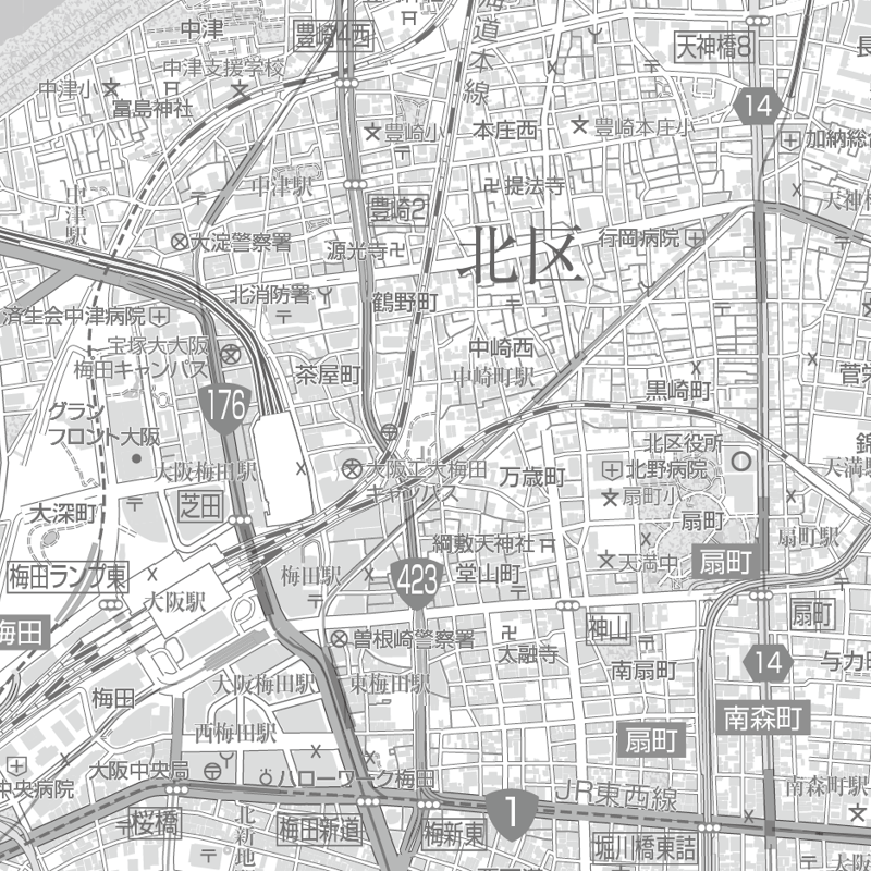 C大阪市北区1／25,000白地図タウンロード販売 | 地図素材