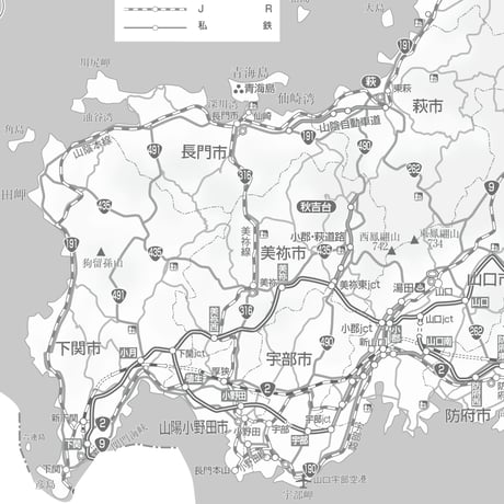 県別マップ　C県境カット山口県白地図ダウンロード販売
