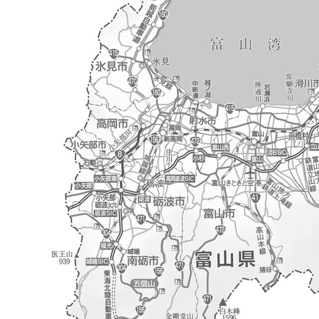 県別マップ　C県境カット富山県白地図ダウンロード販売