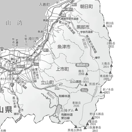 県別マップ　C県境カット富山県白地図ダウンロード販売