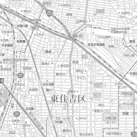 C大阪市東住吉区1／25,000白地図タウンロード販売