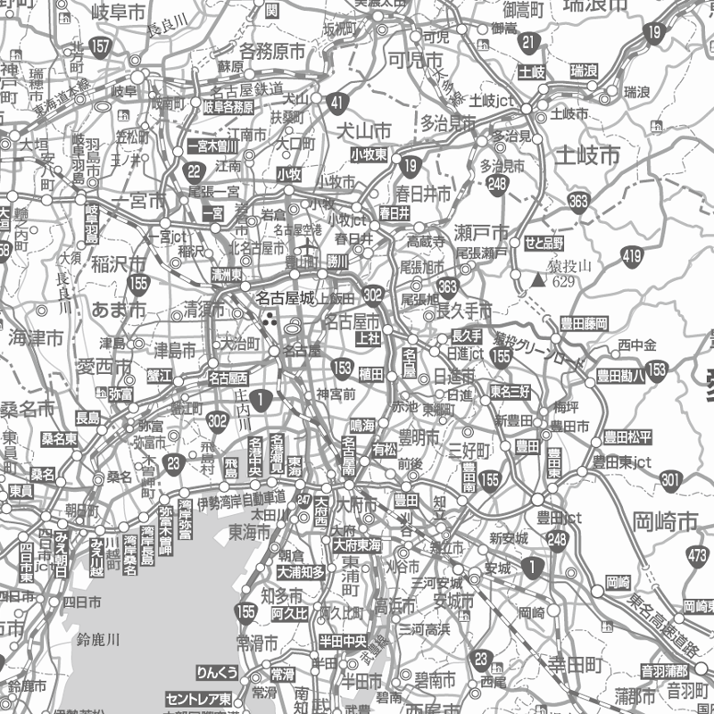 C地方別マップ 中部地方白地図ダウンロード販売 | 地図素材