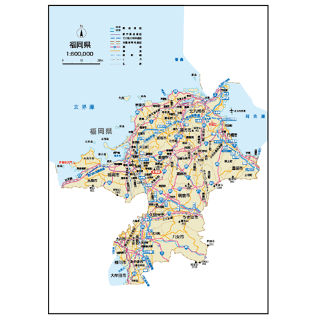県別マップ　B県境カット福岡県地図ダウンロード販売