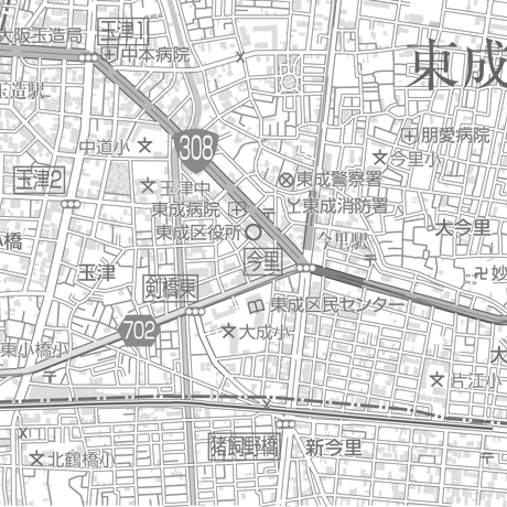 C大阪市東成区1／25,000白地図タウンロード販売