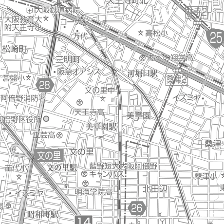 C大阪市阿倍野区1／25,000白地図タウンロード販売