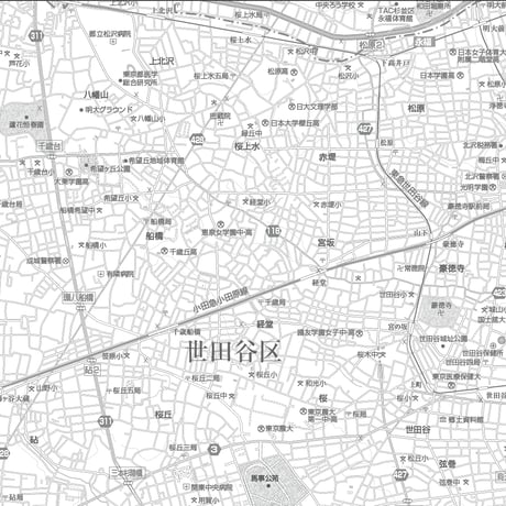C東京都世田谷区1/25000白地図ダウンロード販売