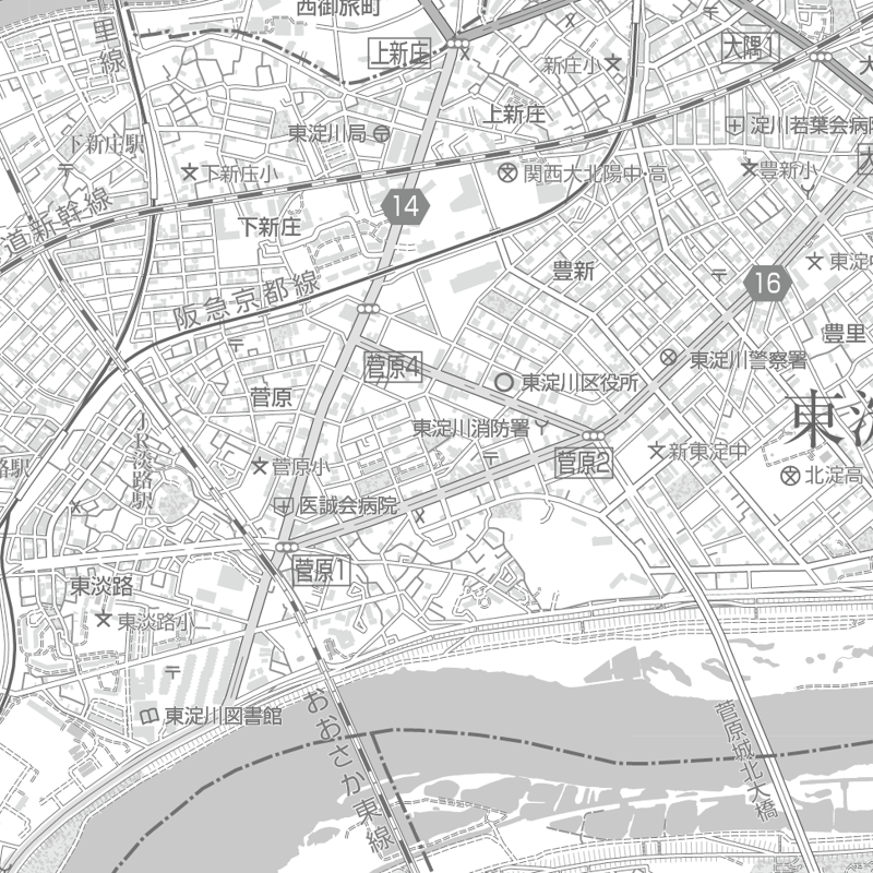 C大阪市東淀川区1／25,000白地図タウンロード販売 | 地図素材