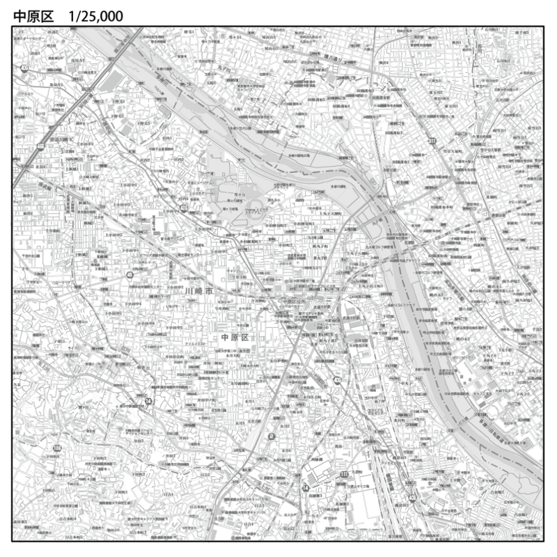 C川崎市中原区1/25000白地図ダウンロード販売 | 地図素材