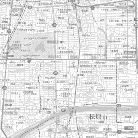 C大阪市東住吉区1／25,000白地図タウンロード販売