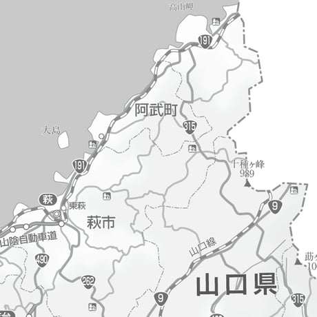 県別マップ　C県境カット山口県白地図ダウンロード販売
