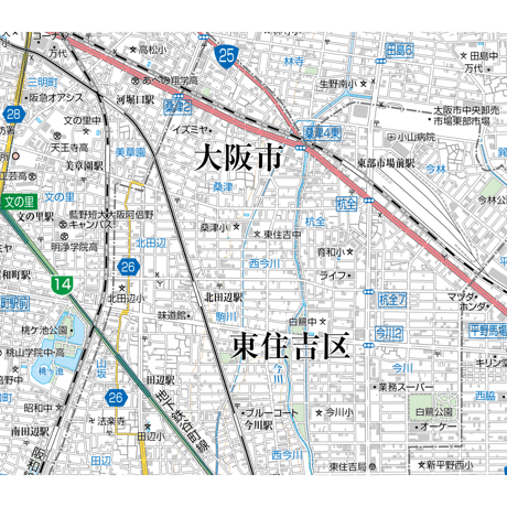 A大阪市東住吉区1／25,000地図タウンロード販売
