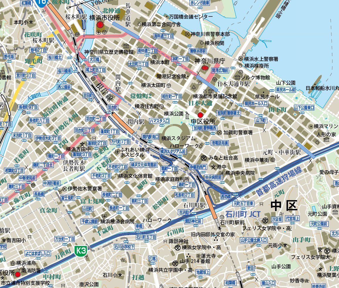 ミニチュア☆シルクグレー富士山 & 立体地図☆横浜周辺 B横浜市中区1/25000地図タウンロード販売 | 地図素材