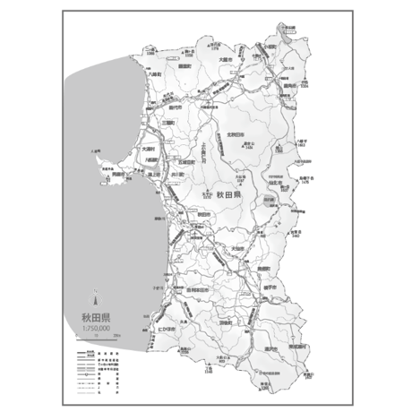 県別マップ　C県境カット秋田県白地図ダウンロード販売