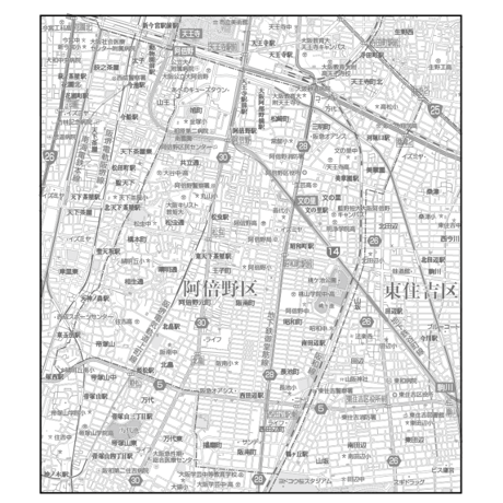 C大阪市阿倍野区1／25,000白地図タウンロード販売