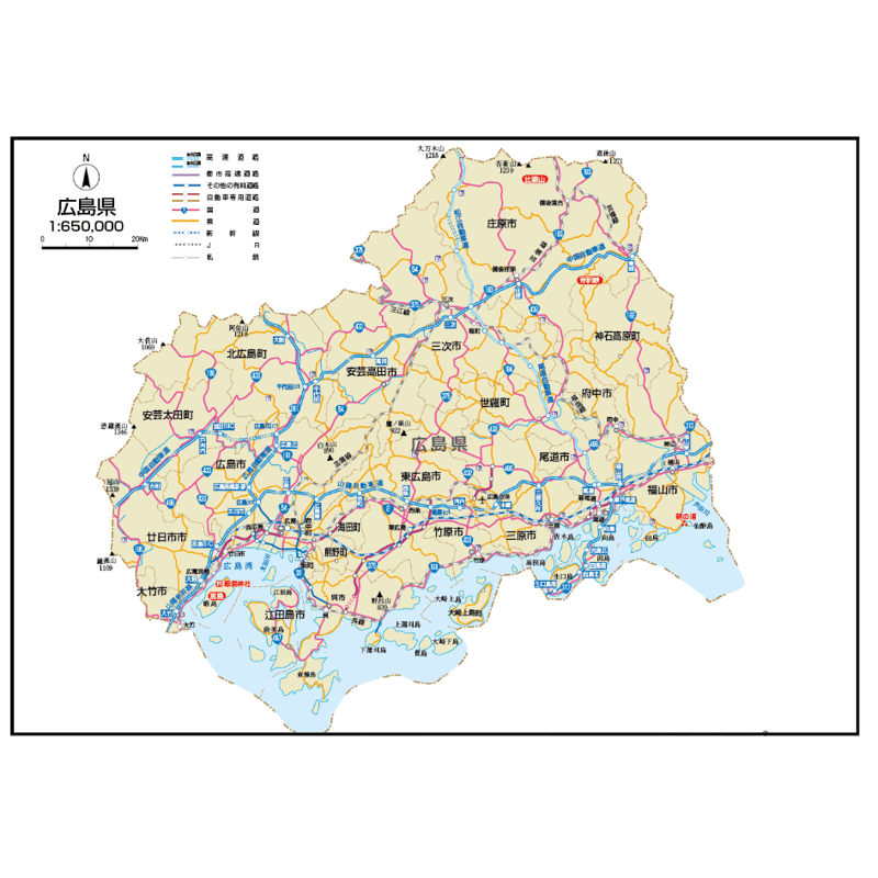 県別マップ B県境カット広島県地図ダウンロード販売 | 地図素材