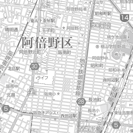 C大阪市阿倍野区1／25,000白地図タウンロード販売