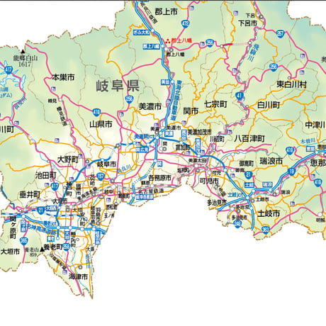 県別マップ　A県境カット岐阜県地図ダウンロード販売