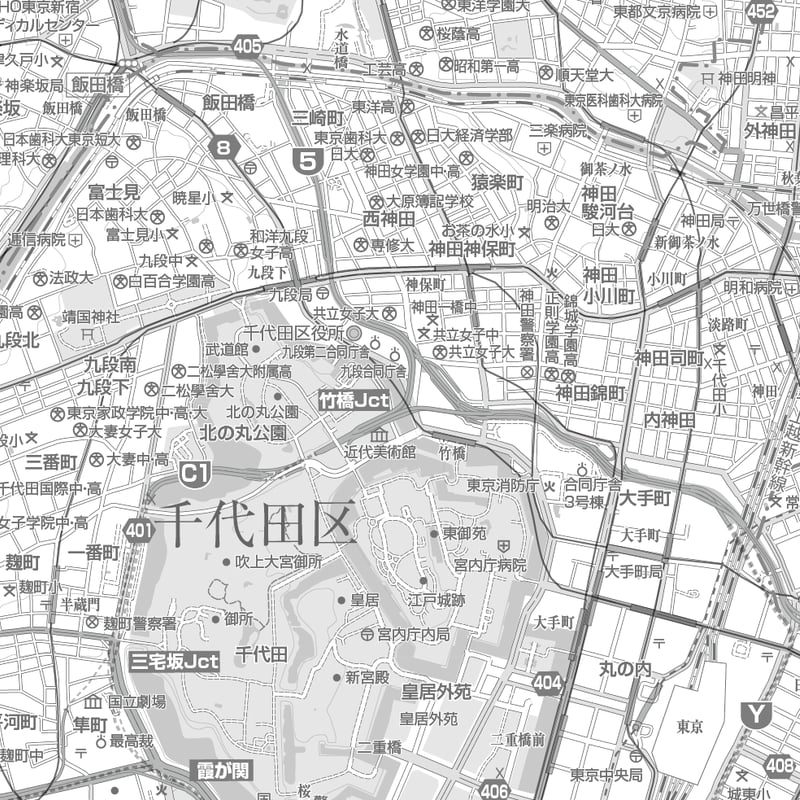 C東京都千代田区1/25000白地図ダウンロード販売 | 地図素材