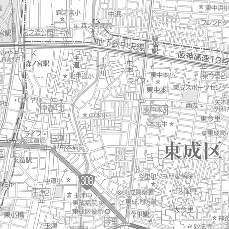 C大阪市東成区1／25,000白地図タウンロード販売